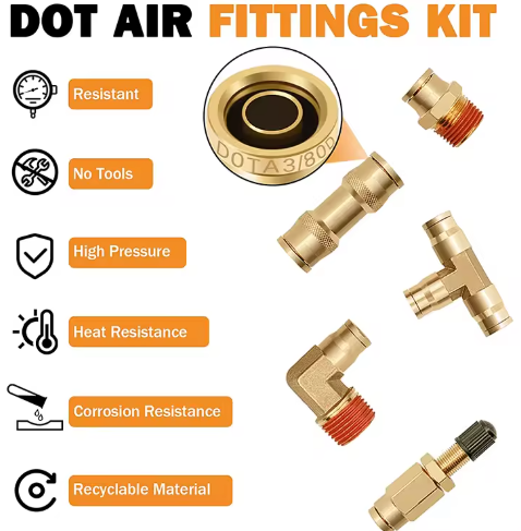34 Piece DOT Brass Push-In Air Brake Fitting Assortment